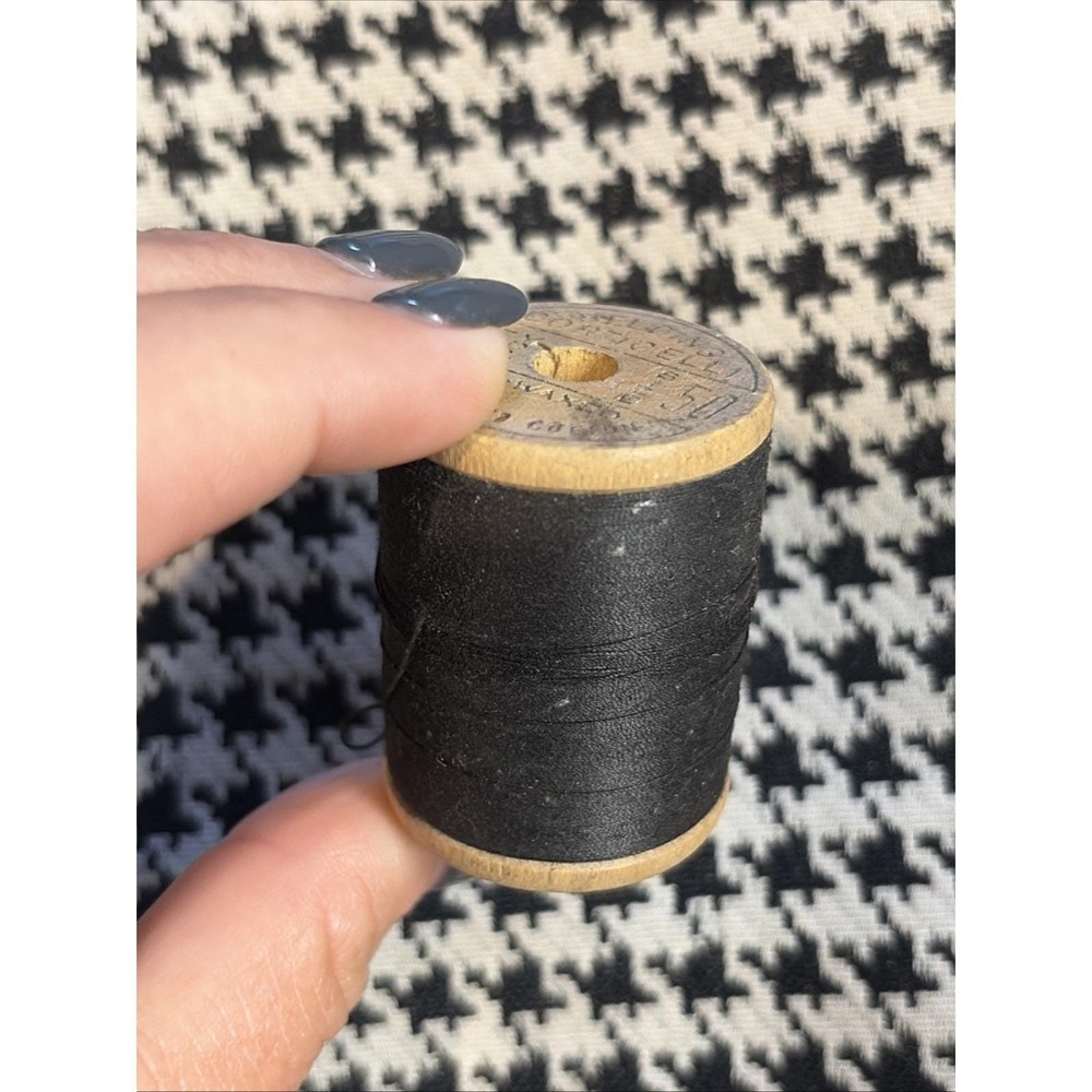 Vintage Belding Corticelli Wooden Spool Bel-Waxed Cotton Thread Black Full